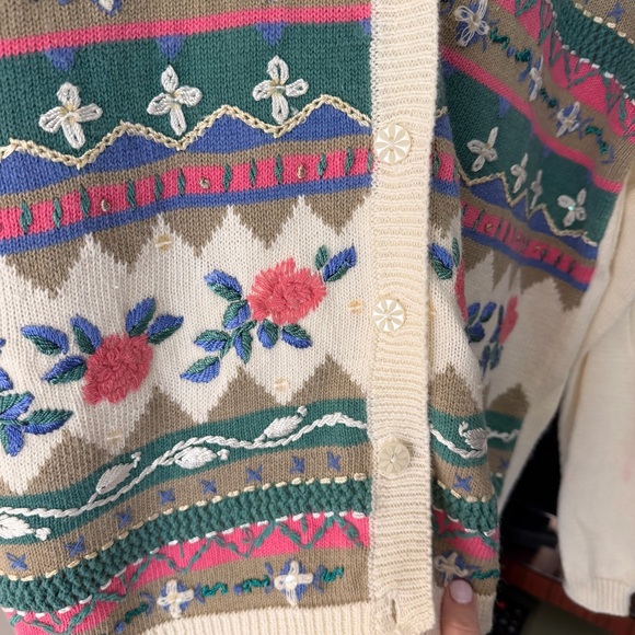 Vintage Napa Valley Petites Floral Embroidered Cardigan Grandma Cozy Medium - Picture 5 of 9